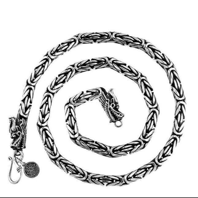 Retro Distressed Dragon Head Silver-Plated Necklace with Thai Silver Bone Chain - Versatile Hip Hop Style for Men.