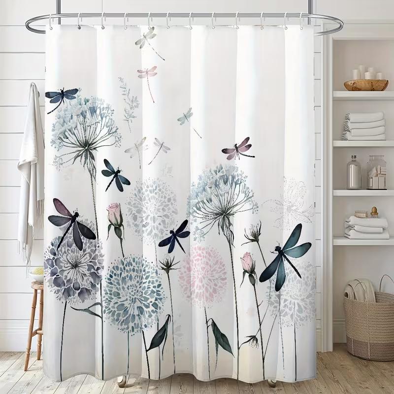 VIKAMA Watercolor Dandelion Print Shower Curtain, Waterproof and Mold-Resistant Shower Curtain, Bathroom Decoration