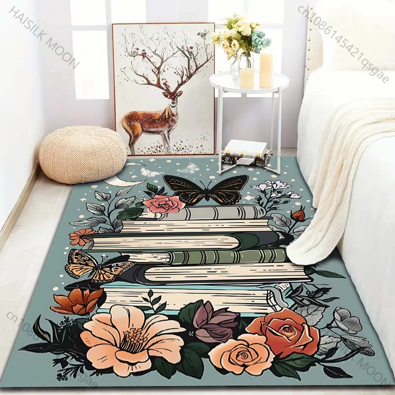 Book Moon Flowers Printed Carpet for Bedroom Living Room Bedside Sofa Floor Mat Modern Home Decor Area Rug Luxury Gifts
