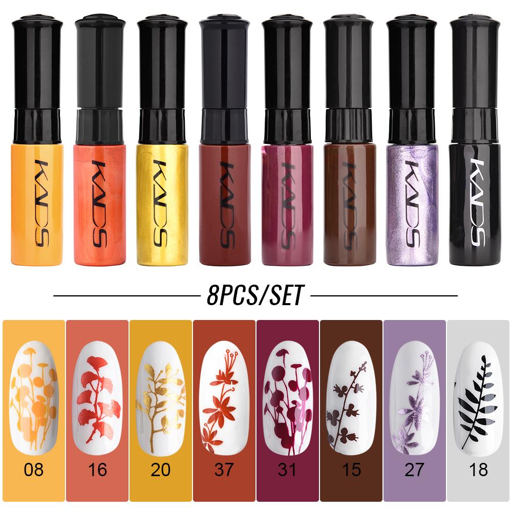 

KADS 8 шт./компл. лак для стемпинга ногтей набор лаков для дизайна ногтей черный, белый цвет полиграфический лак