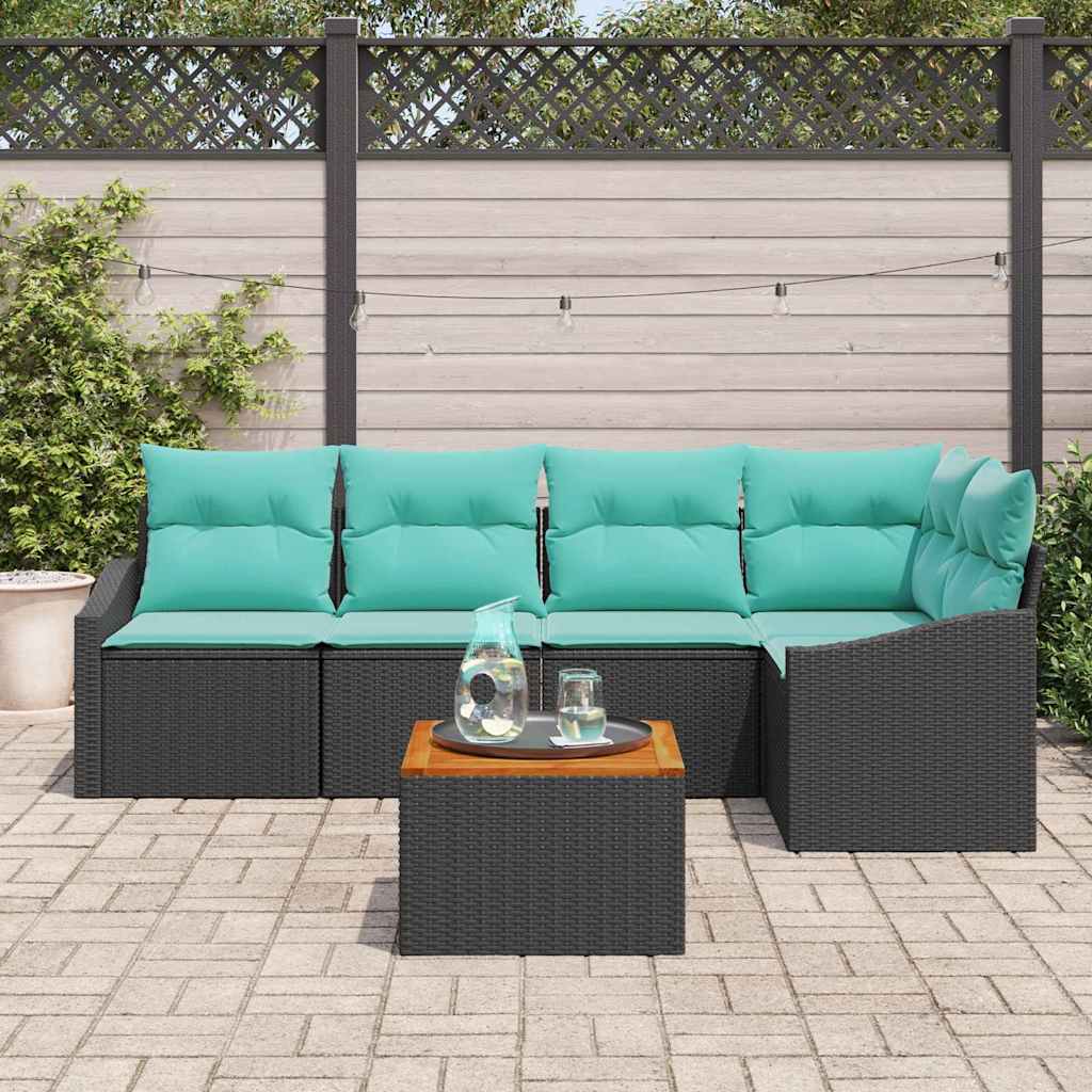Garden Sofa Set with Cushions 6 pcs Black Poly Rattan