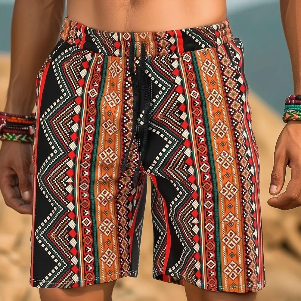 Men s Geometric Pattern Ethnic Swim Trunks Swim Shorts Board Shorts 2XL