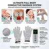 TENS EMS Massage Gloves 4 Mode 9 Level Hand Muscle Relaxation Device Beauty Spa Wellness Tool USB Rechargeable Silver Fiber