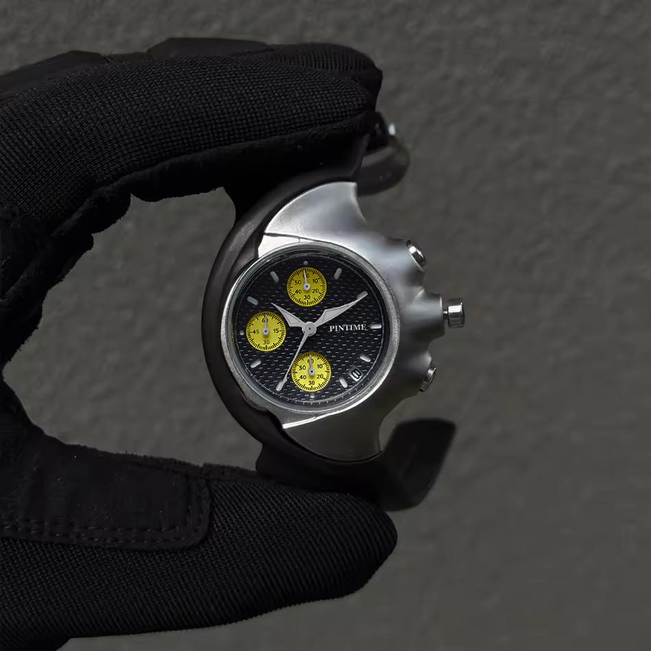 Men's Distorted Asymmetrical Y2K Watch Retro-Chic Luxury 6-Hand Future-Style Men's Quartz Wristwatch Fashionable Gifts Chronogra