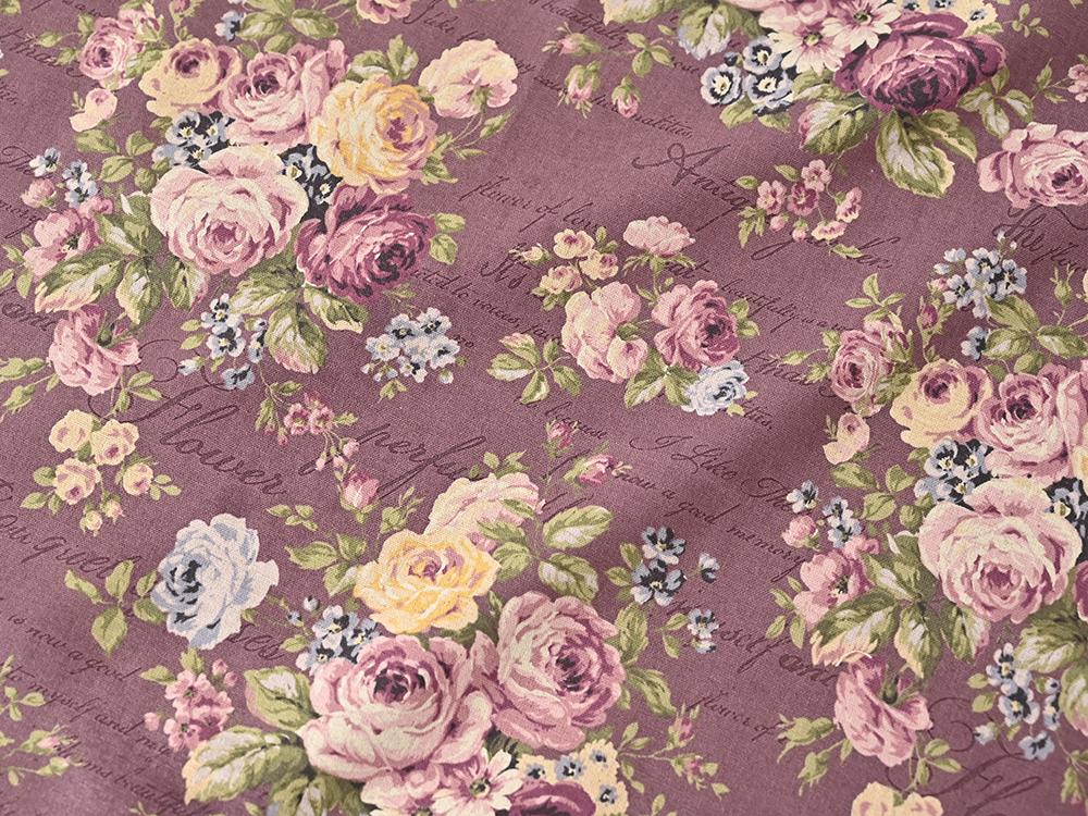 Retro Rose Printed Cotton Linen Fabric for DIY Patchwork