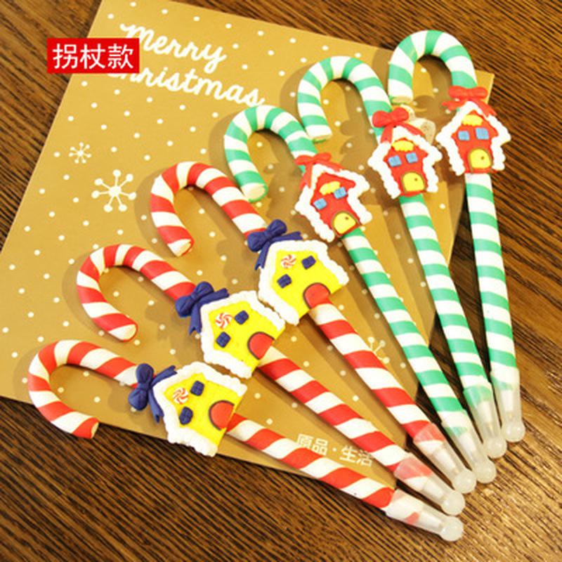 2Pcs Christmas Decoration for Home Crutches Ballpoint Pen with Xmas Santa Claus Snowman Toys