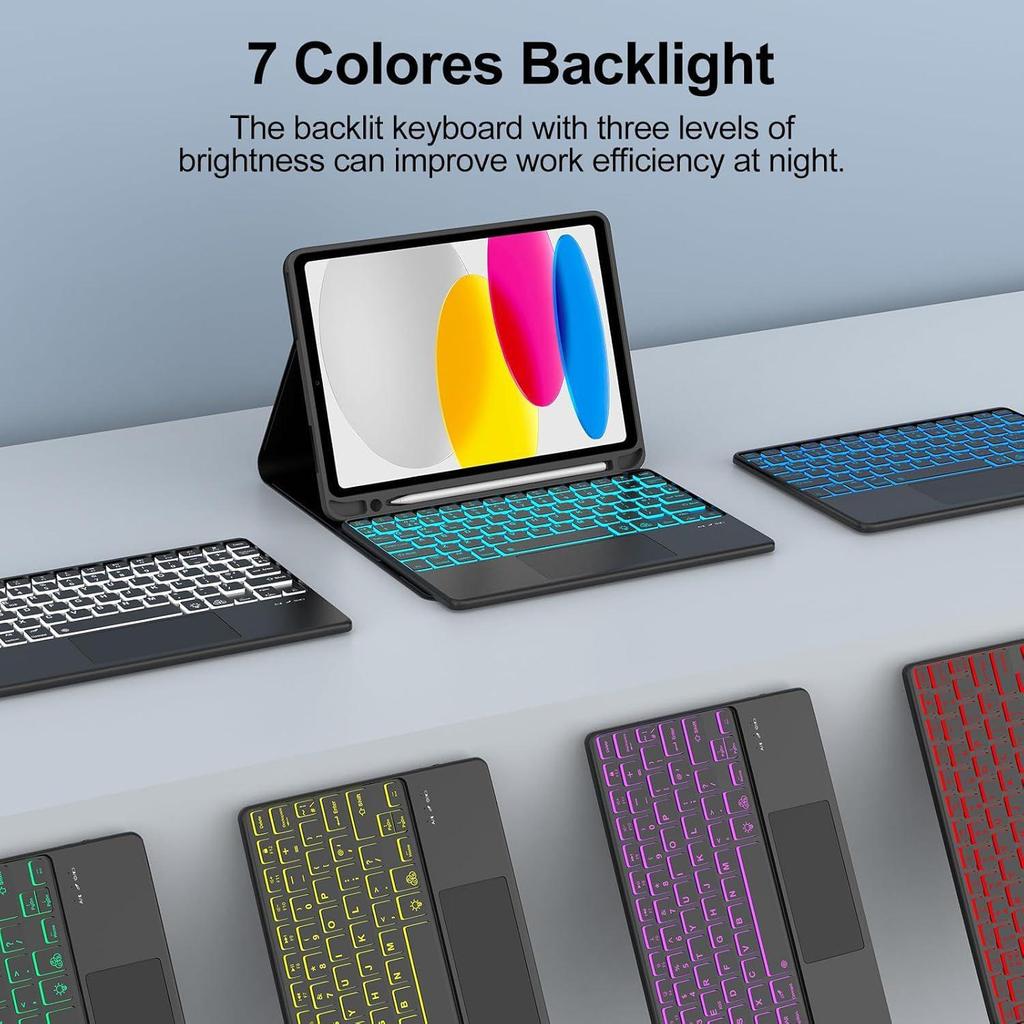 Compatible iPad Air 7th Gen Leather Case with Colorful Backlit Bluetooth Keyboard & Touchpad (10.9")