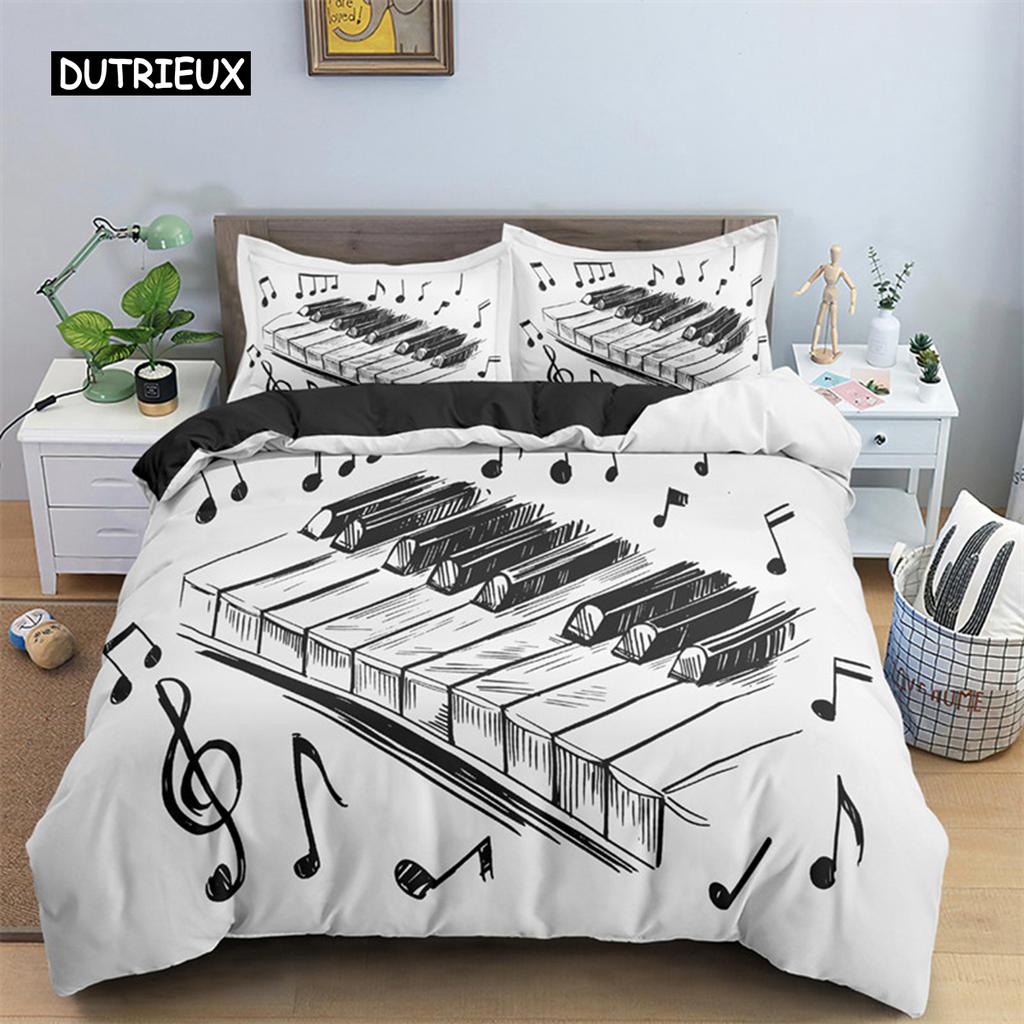 Musik Thema Bettbezug Mikrofaser Musiksymbole Bettdeckenbezug Geigen Klavier Muster Bettwäsche Set Twin King Single Queen Größe