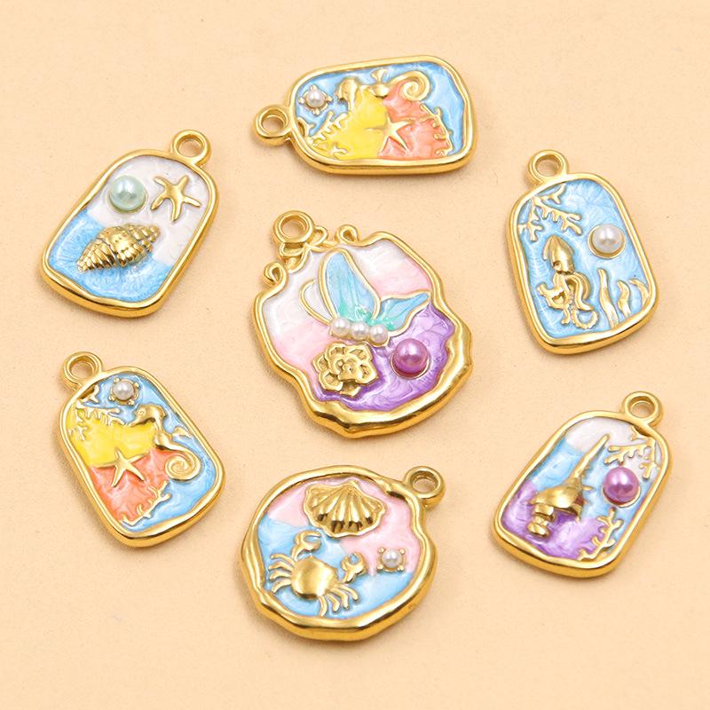 7 Styles Stainless Steel Ocean Series Seashell & Starfish Pendants for DIY Jewelry