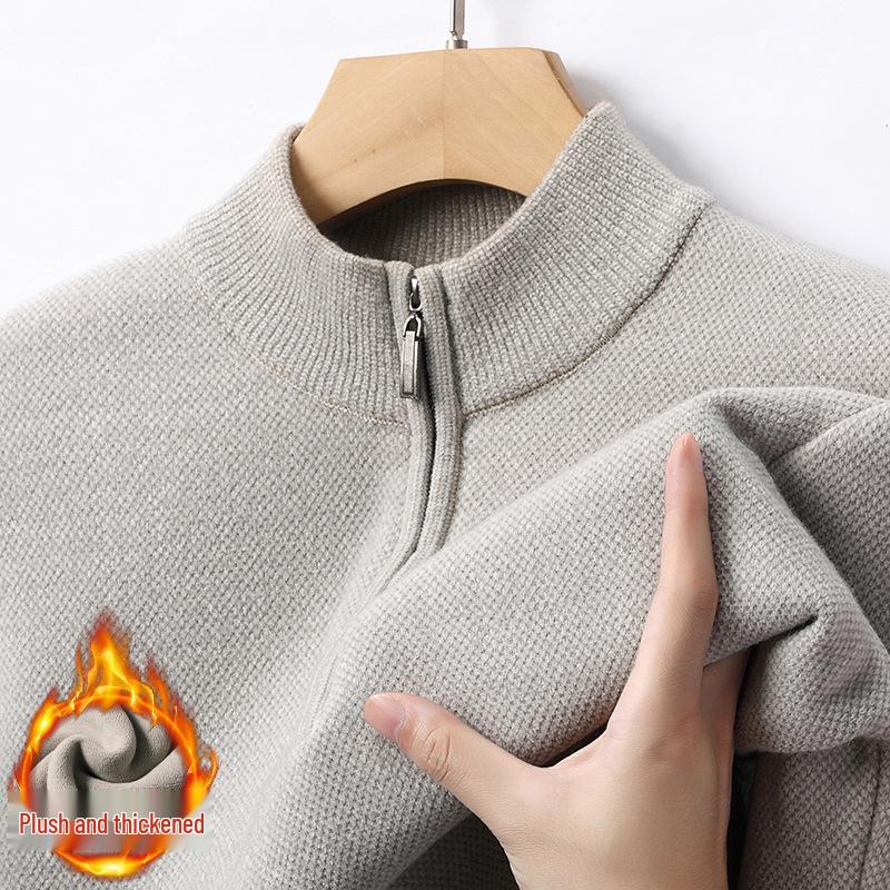 

Men s Zodiac Year Red Wool Sweater - Autumn/Winter Wedding Dad s Outfit, Velvet-Lined, Half-High Collar, Zipper Knitwear M (95-115 lbs)