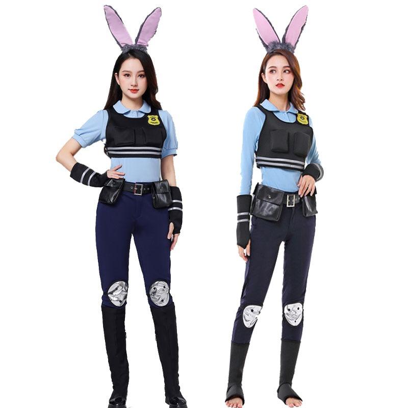Halloween Adult Costume Crazy Zootopia Rabbit Judy Police Officer Costume Long Sleeve Short Sleeve Suit