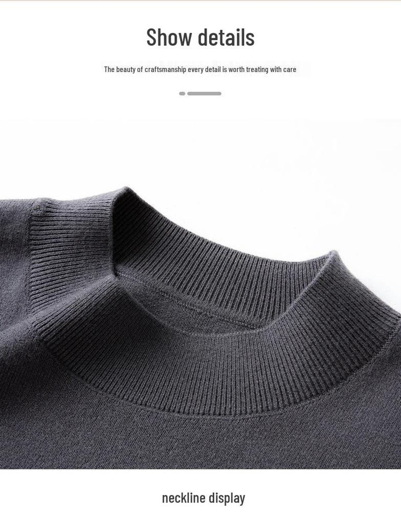 450g Fine Merino Wool Men's Half-High Neck Sweater - Autumn/Winter 2025, 16 Gauge, Machine Washable.