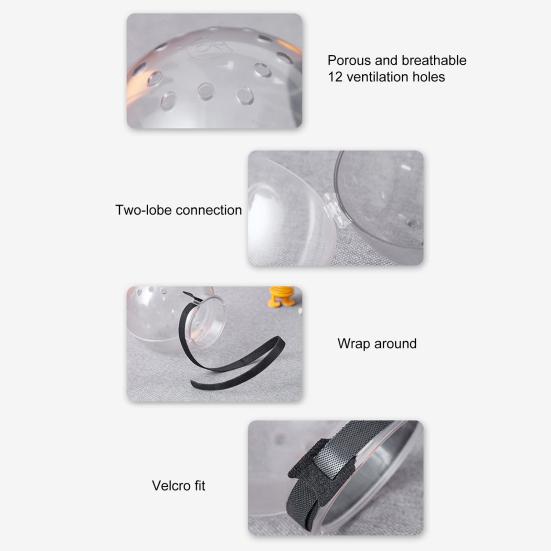 Katzenhaube, Space Ball, Big Vision, atmungsaktiv, für Bad, Fellpflege, hohles Befestigungsband, Anti-Leck-Kunststoff