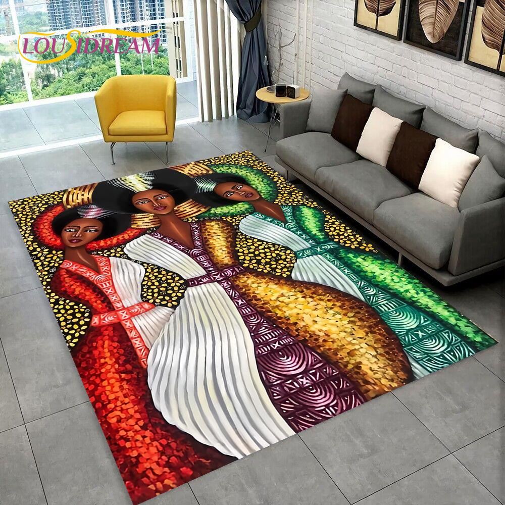 3D Africa Ethiopian Painting Art Custom Cartoon Area Rug Large,Carpet for Home Living Room Sofa Doormat Decor,Non-slip Floor Mat