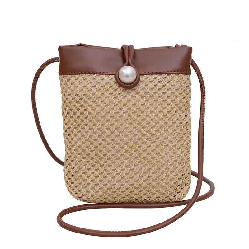 

Корейська версія плетена з соломи сумка жіноча літо 2024 нова мода сумка для мобільного телефону нішева текстура на плече сумка-месенджер коричневий