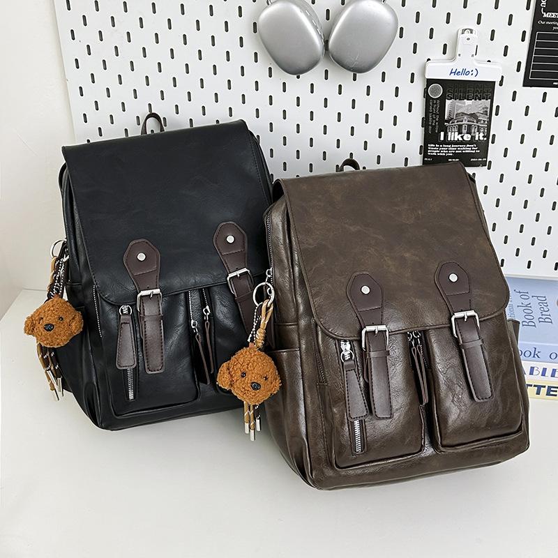 Schoolbag new casual pu schoolbag men's fashion outdoor backpack trendy cool retro large capacity waterproof portable business backpack