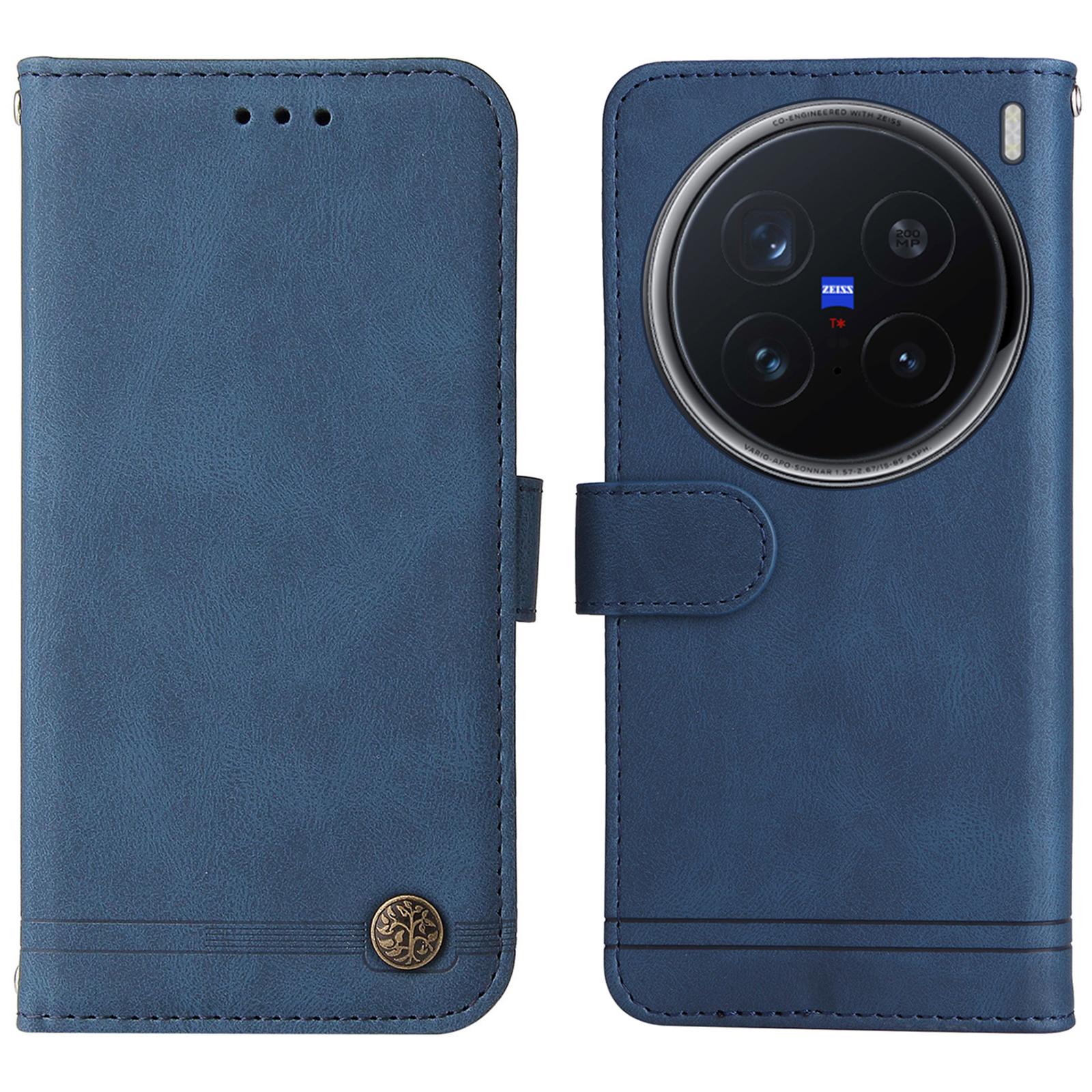 

For vivo X200 Pro 5G Leather Wallet Cases Skin Touch Phone Cover Stand with Strap Blue