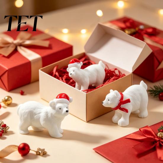 Holiday Display Ornaments Miniature Polar Bear Figurines, Durable Synthetic Resin Animal Indoor Outdoor Statues Ornaments, Decorative Accents