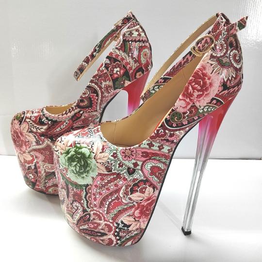 

Новая Мода Круглый Носок Платформа Вечеринка Туфли на Высоком Каблуке 22см Этнический Стиль Женские Туфли Плюс Размер 50 43 красный