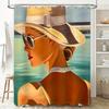 Fashion Elegant Women'S Sun Hat Shower Curtain Beach Vacation Style Waterproof Anti-Mold Bathroom Curtain With Rustproof Hooks