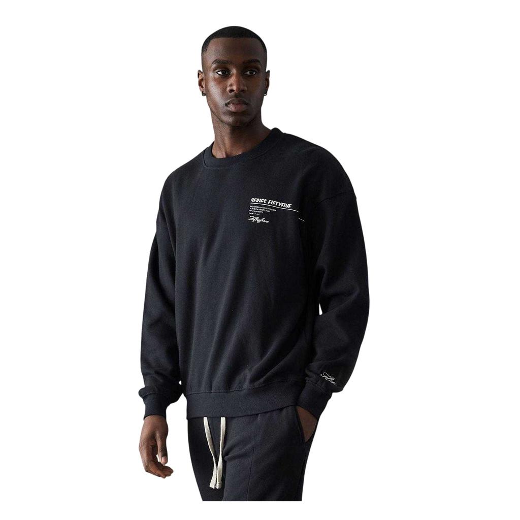Fiftyfive Mens Back Print Crew Neck Sweatshirt