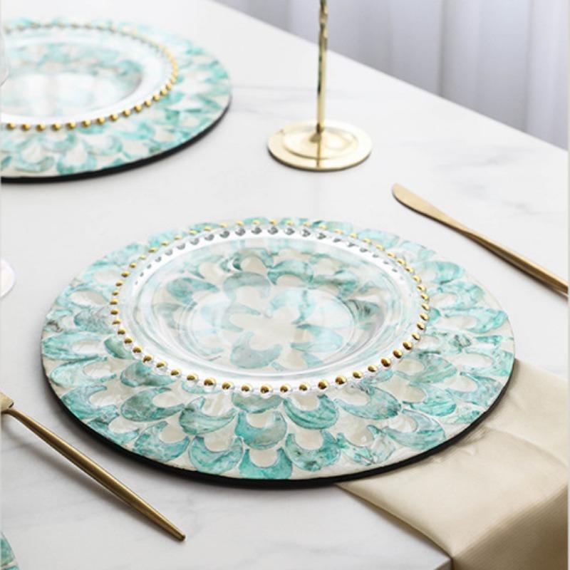 Dinner Plates Luxury Colored Shell Insulated Placemat Table Mat Salad Steak Round Tray Plate Dinnerware Kitchen Tableware