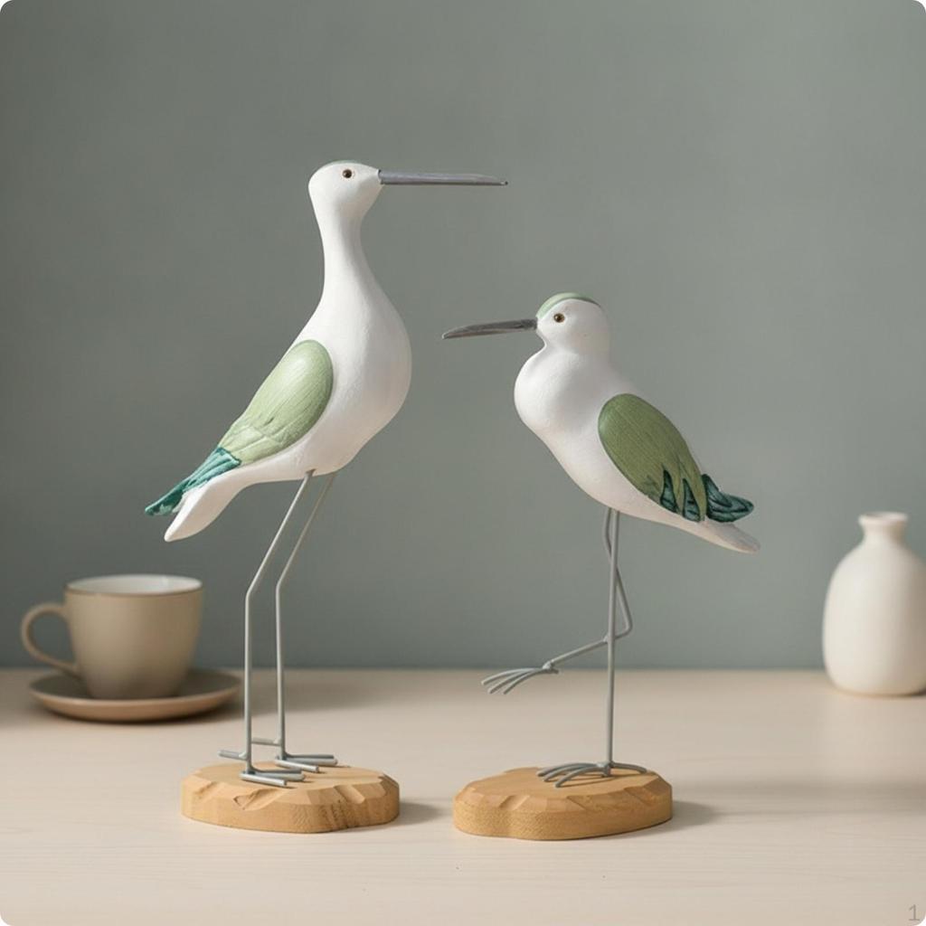 2 Pieces Bird Figurine Tabletop Sculpture with Pedestal Sculptural Statue for Shelf, Cabinet,