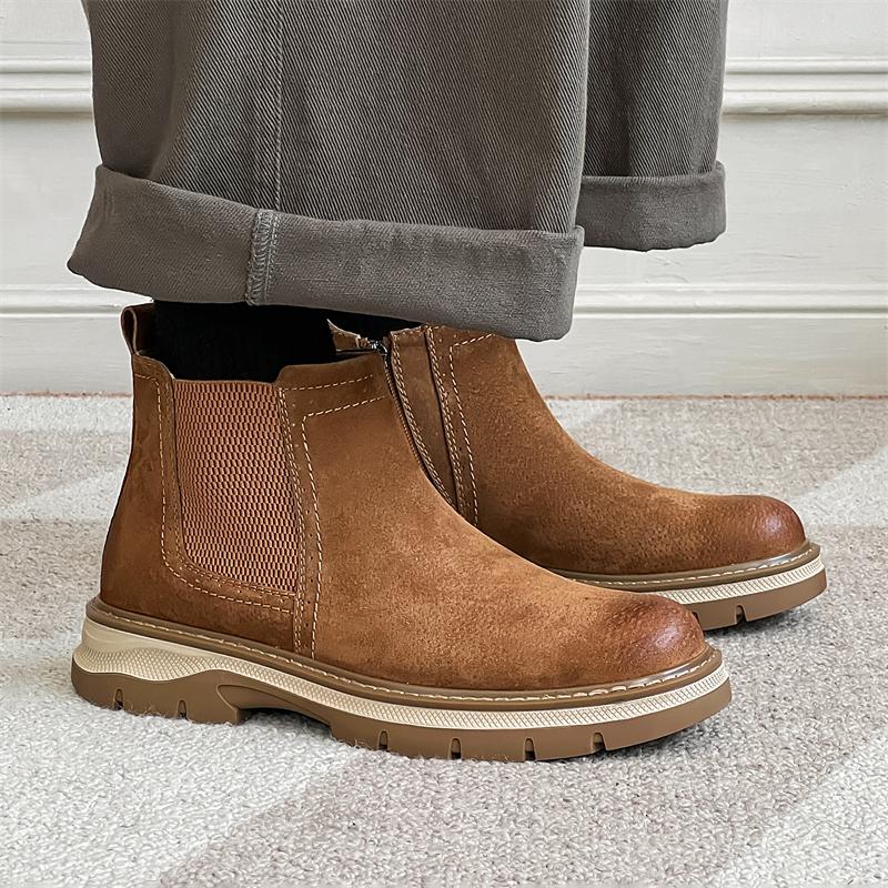 Fashion 2024 New Fashion Trends Mens Side Zipper Chelsea Boots Genuine Leather Ankle Boots Slip-on Man Business Shoes Cowhide Boots