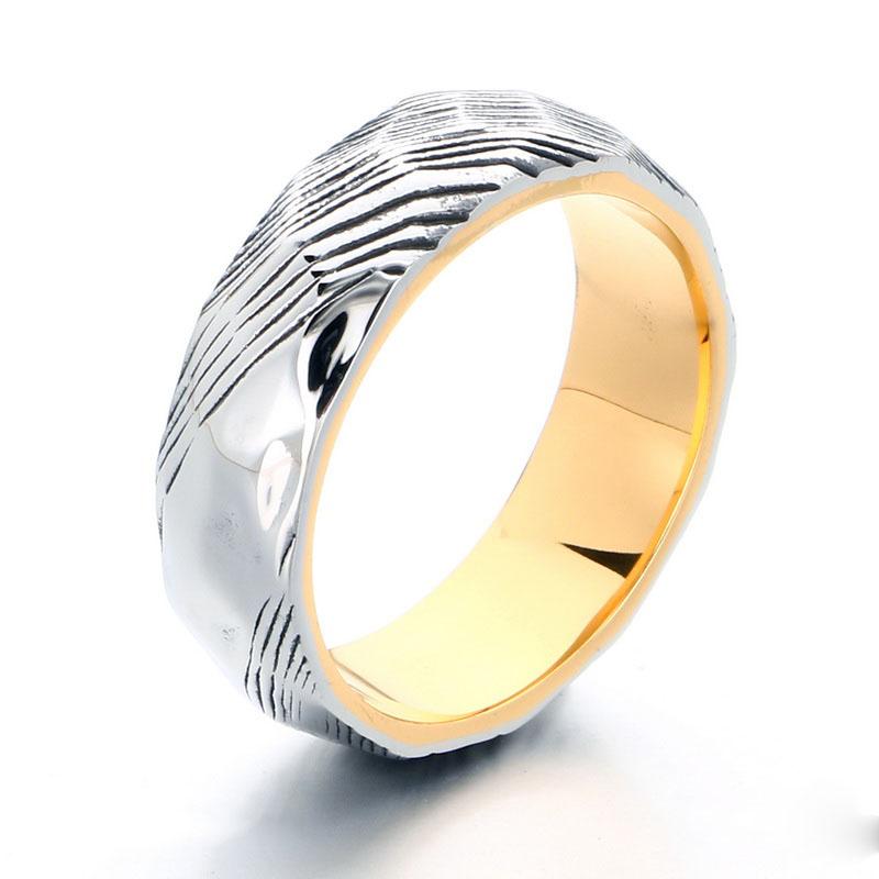 Wide Two-tone Textured Stainless Steel Ring for Men Women Anillos Vintage Wave Pattern Band Rings Size 6-9 Jewelry