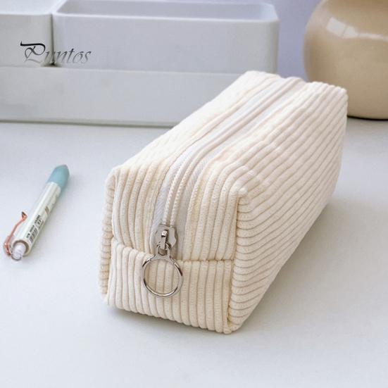 Pencil Case Large Capacity Corduroy Pencil Bag Multi-Purpose Stationery Bag Zipper Placket Makeup Bag Office Travel Gift Organizer