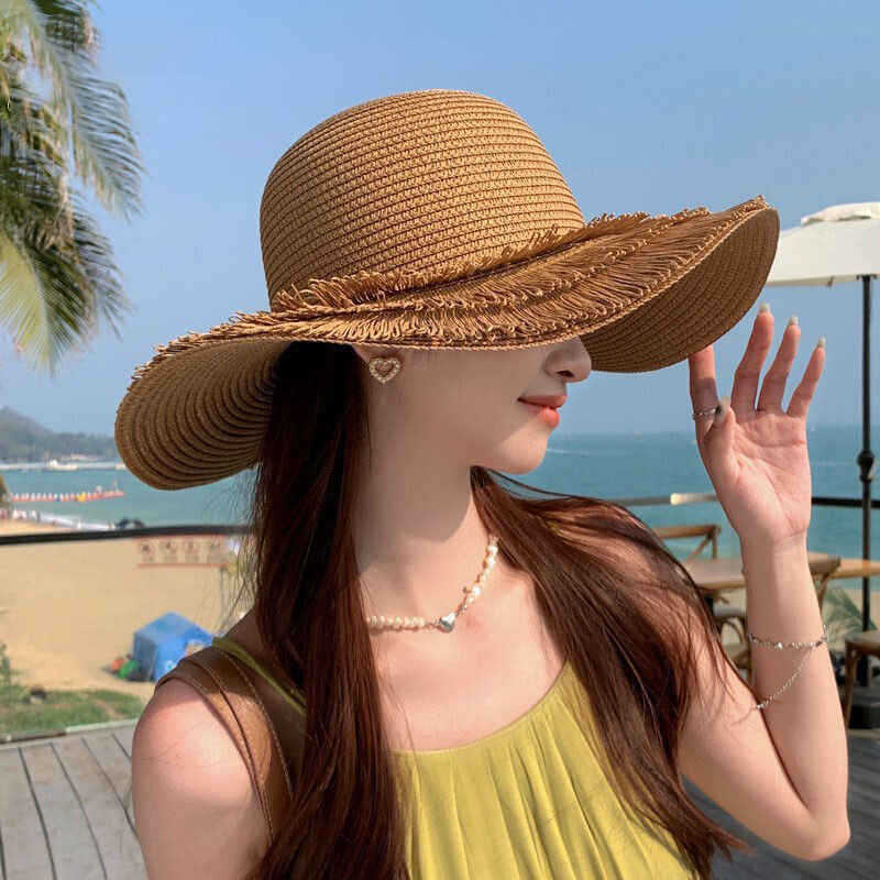 Summer new hat women's fashion retro burr straw hat summer outdoor temperament sunscreen sunshade flat top hat