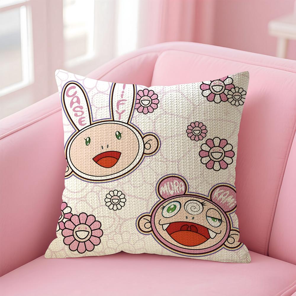 T-Takashi M-Murakami Art Cushion Cover Natural Linen Pillow Case Double-Sided Print Decorative Sofa Pillowcase Home Decor Gift