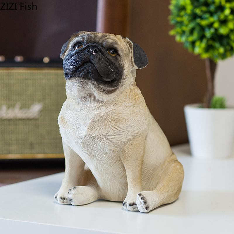 Lovely Simulated Dog Statue Pug Dog Ornaments Desk Decoration Creative Animal Resin Sculpture Room Aesthetic Decor Furnishings
