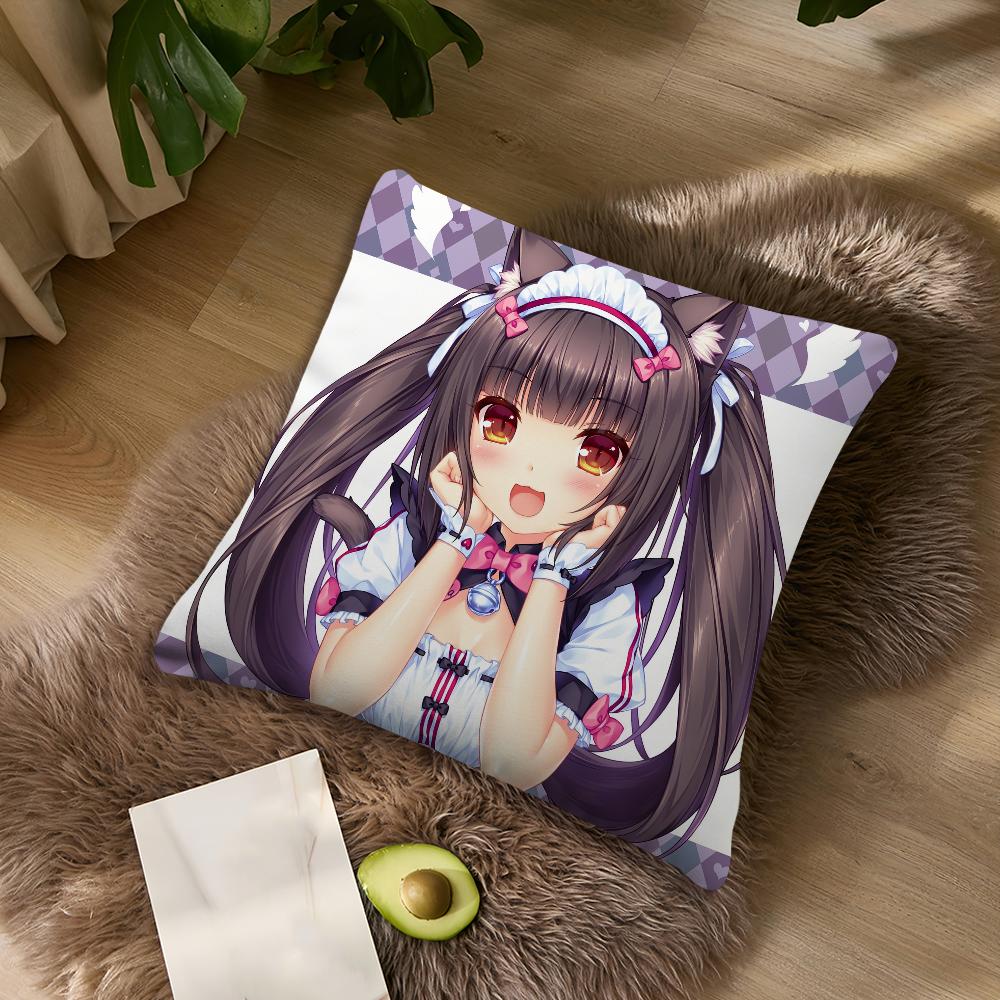 Cat Girl Cute N-Nekopara Chocola cushion For Bedroom Car Coffee Shop Room Soft and Living Room Sofa Decorative Pillow Cover Case