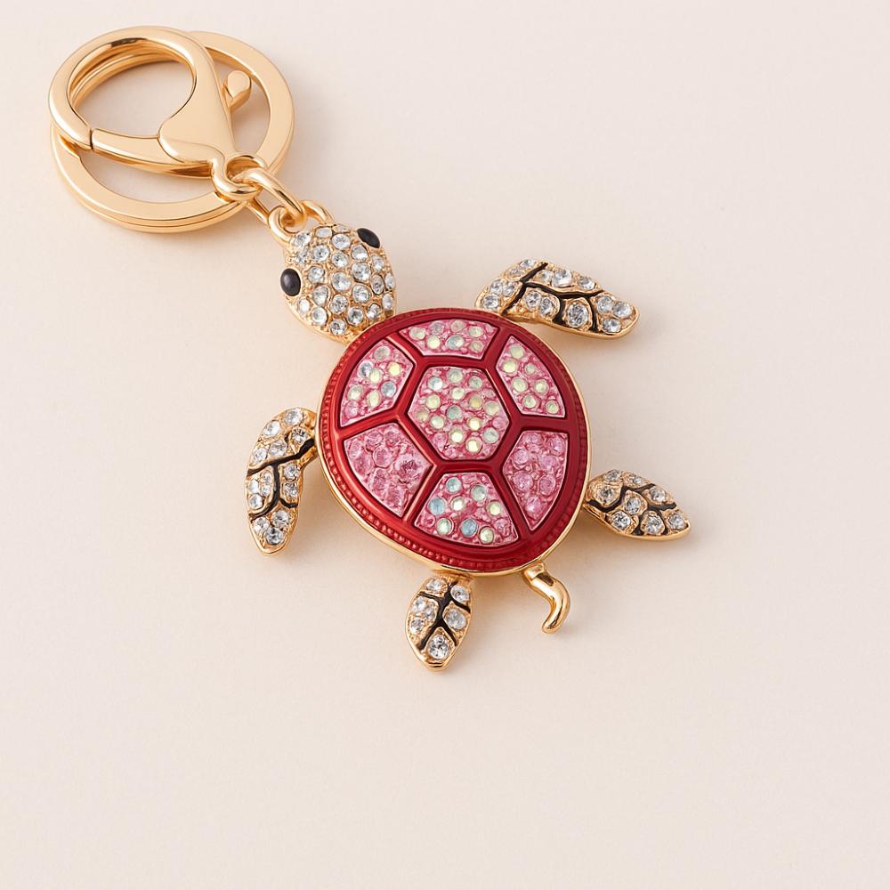Good Fortune Turtle Keychain Rhinestone Hanging Pendant Lovely Key Ring Holder Car Key Pendant