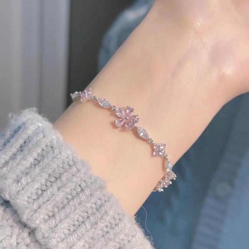 

Floral Bracelet - Luxurious, Chic and Fresh Floral Bracelet with Elegant and Sophisticated Style, Suitable for Women s Accessories. Zircon pink
