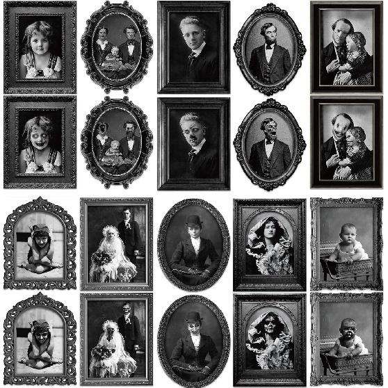 ZOIIWA 10 PCS Halloween 3D Changing Face Moving Picture Gothic Mansion Portrait Horror Scary Pictures Portraits Posters for Party House Castle Wall
