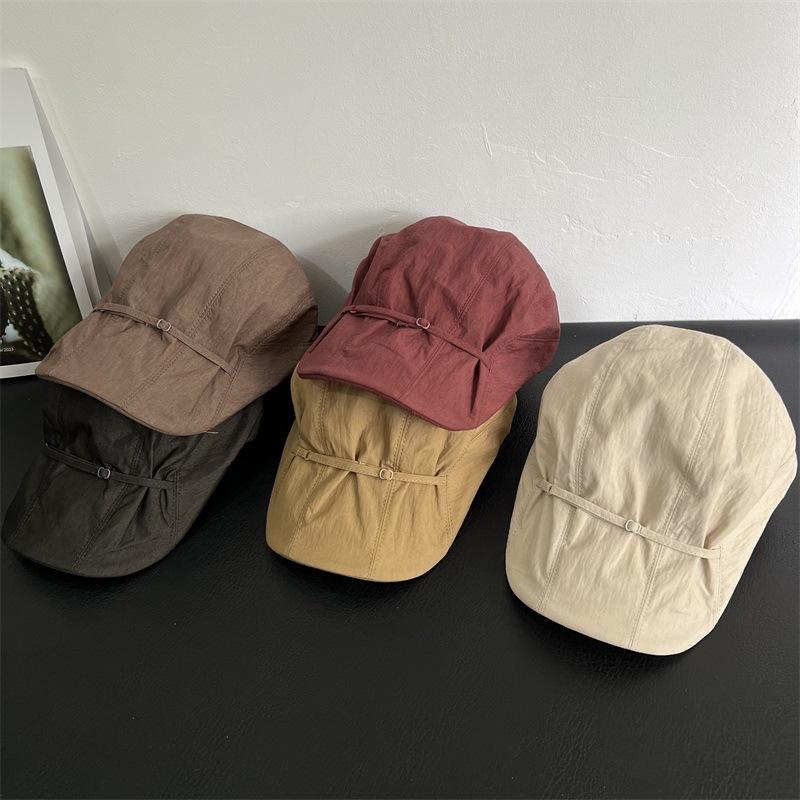 Korean Nylon Quick Dry Front Tie Ascot Cap Women Old Money Vintage Beret Casual UV Protection Sun Visor Hat Spring Summer