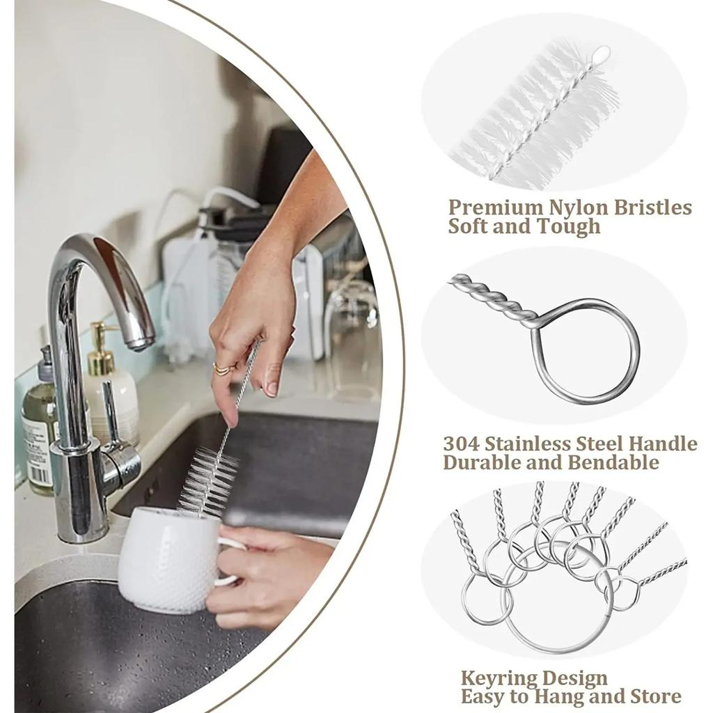 10pcs Pipe Tube Brush Pipe Cleaning Brushes Nylon Bristle Drinking Straws Cleaner Brush For Washing Kettle Spout Teapot Nozzle
