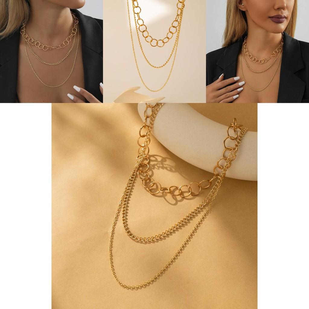 Elegancki Vintage Trójwarstwowy Naszyjnik Dla Kobiet Oszałamiający Geometryczny Wzór W Kolorze Złota