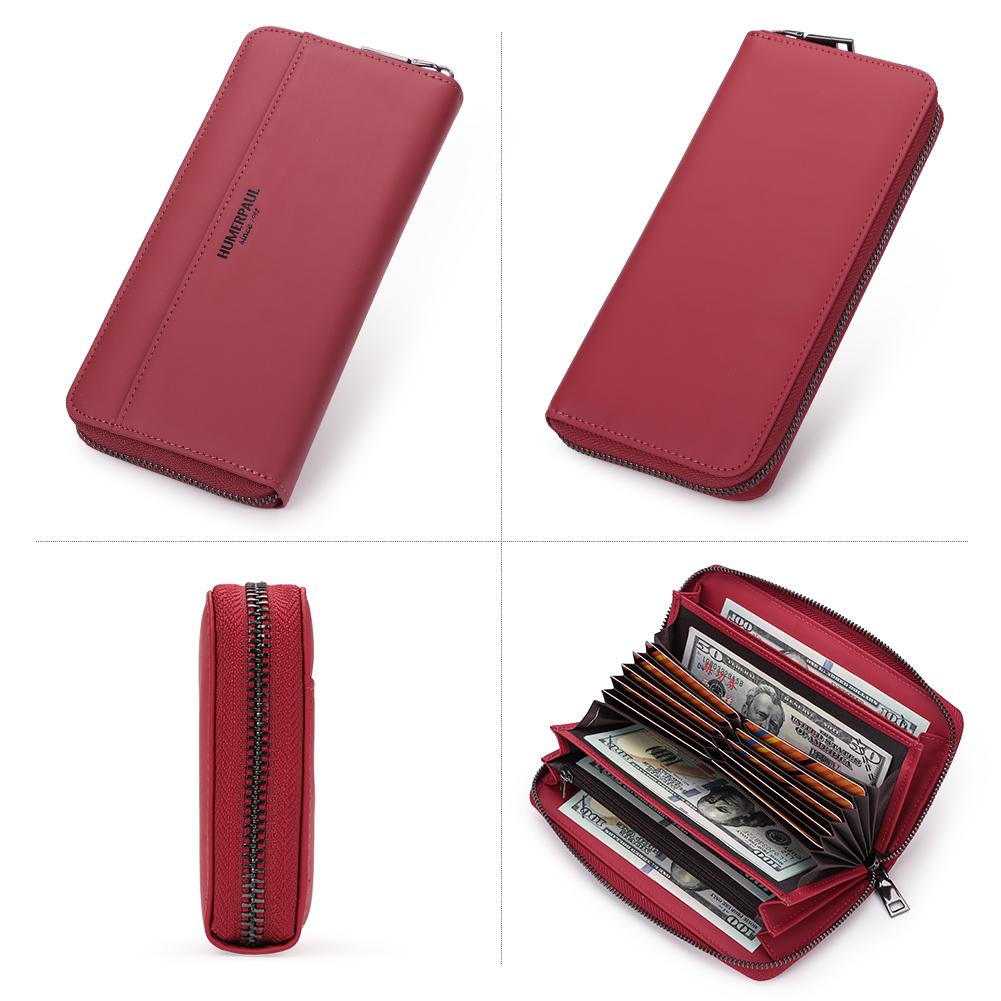 Humerpaul Ladies Wallet Leather Wallet RFID Anti-theft Swipe Wallet Zipper Large-capacity Wallet Multi-card Coin Purse