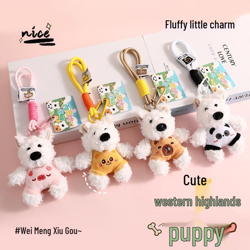 Charming West Highland Terrier Plush Keychain - Cute Puppy Pendant Bag Charm Gift