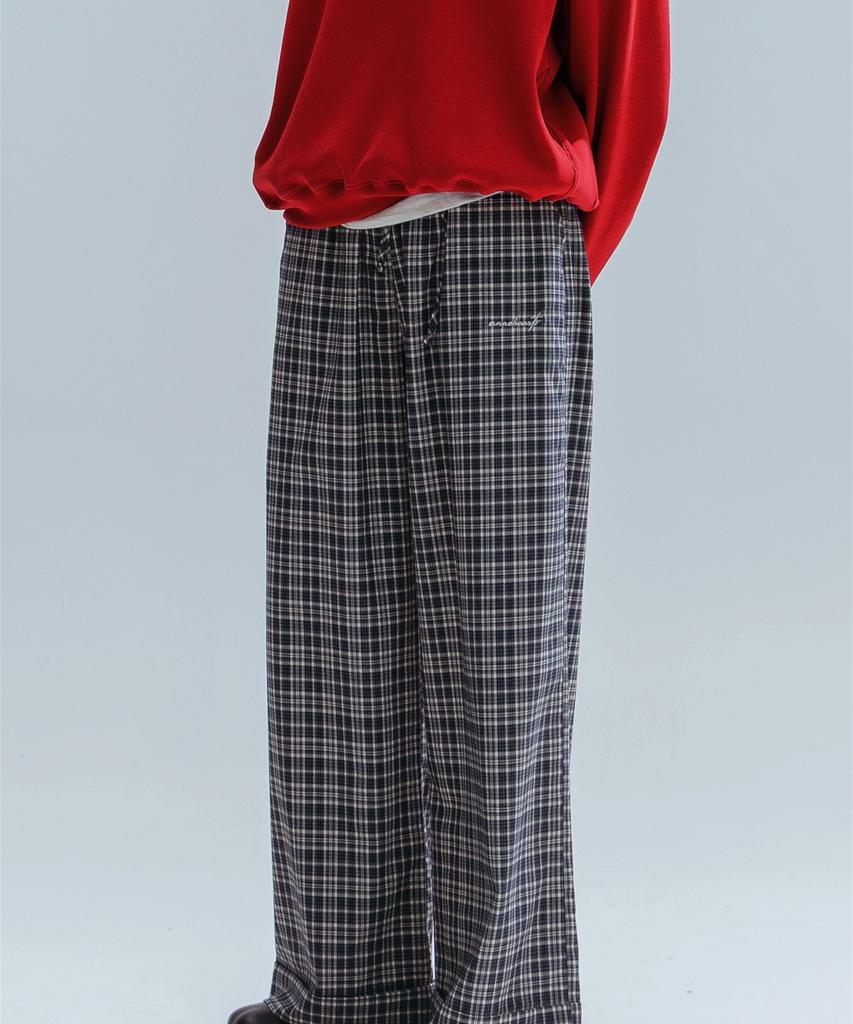 ANNEHEARTS Glen Check Wide Easy Pants_Navy