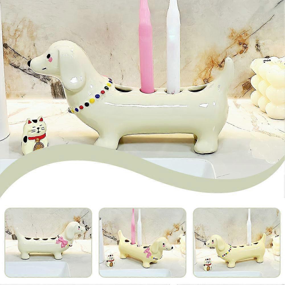 For Electric Toothbrush Holder Ceramic Dachshund Design 4 Compartments Waterproof Bathroom Organizer Cute Countertop Storage