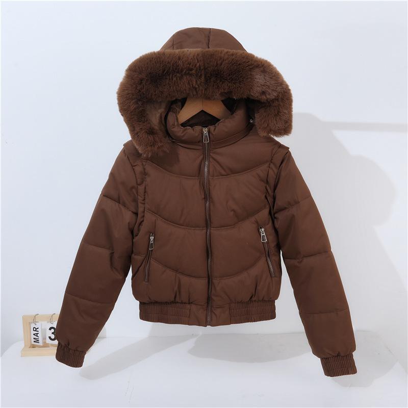 European and American autumn and winter new large fur collar live sleeve cotton clothes women's slim fleece short thickened jacket