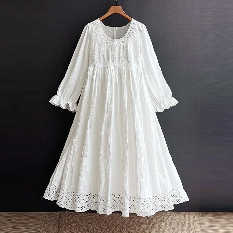 ZANZEA Women Summer Round Neck Trumpet Long Sleeve Lace Dresses