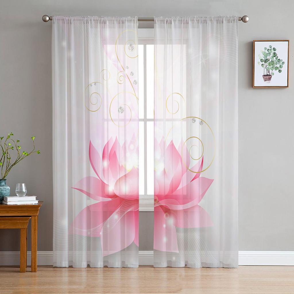 Magischer Lotus auf der Wasseroberfläche, Vorhang für Wohnzimmer, transparente Tüllvorhänge, Fenstervorhänge für das Schlafzimmer, Zubehör, Dekor