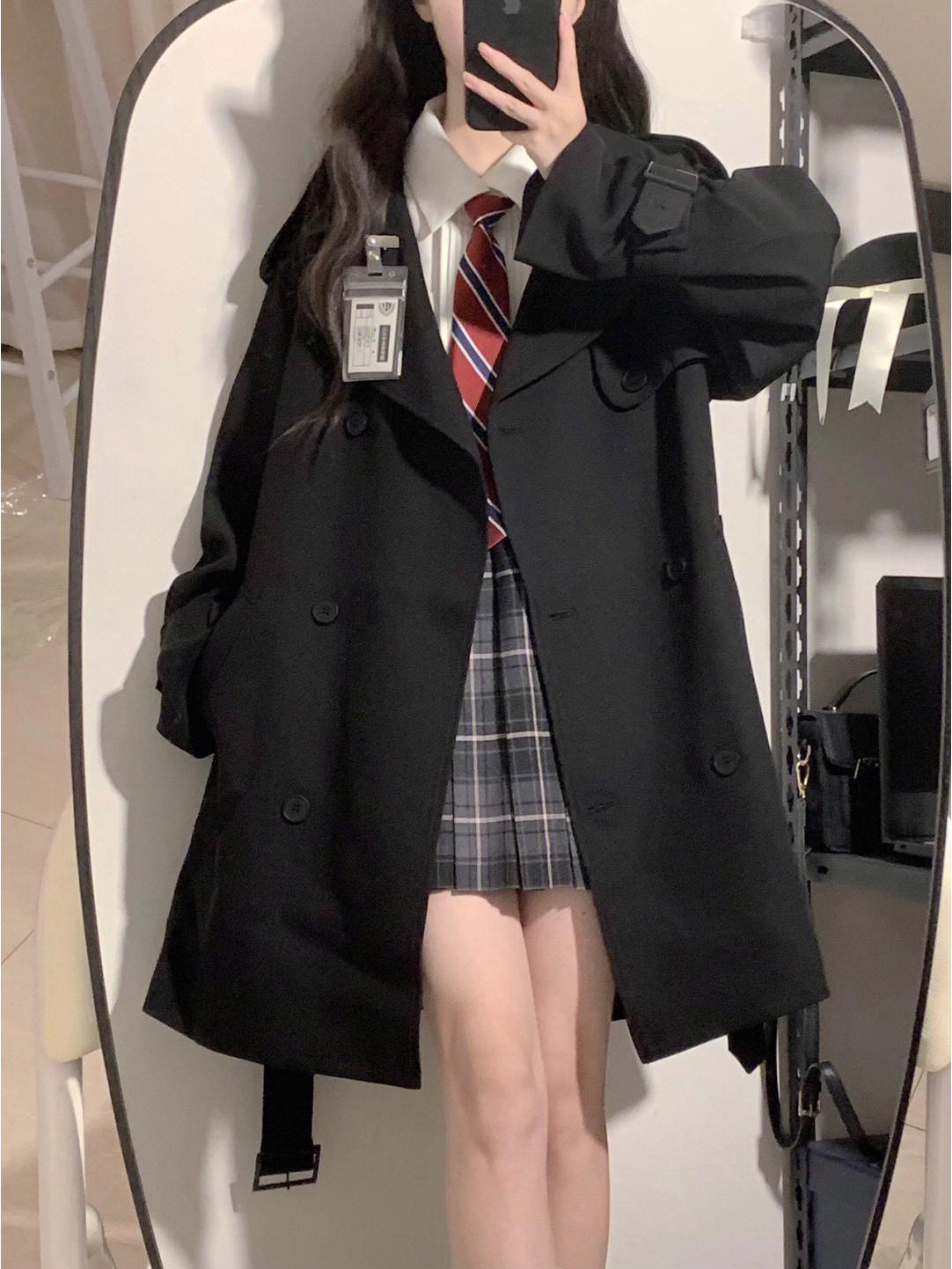 

Женский маленький черный тренч - 2023 корейский стиль средней длины плащ для весны, осени, зимы L чёрный