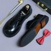 Retro Mens Dress Brogues Shoes Luxury Genuine Leather Round Toe Handmade Fashion Flat Brown Black Wedding Social Shoes Man