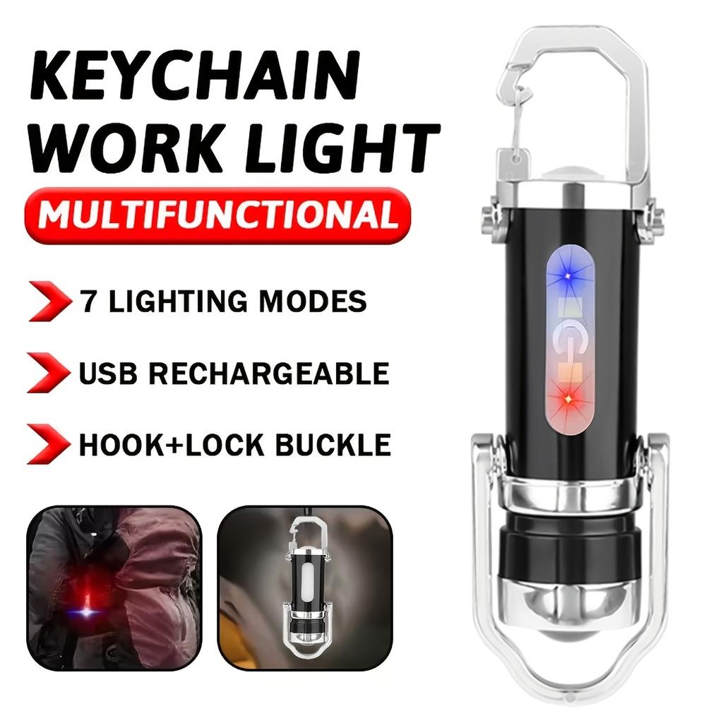 Mini Portachiavi EDC Multifunzionale Torcia Lavoro COB Portatile Ricaricabile Luce di Emergenza Adatta per Camminare Escursionismo e Uso Interno